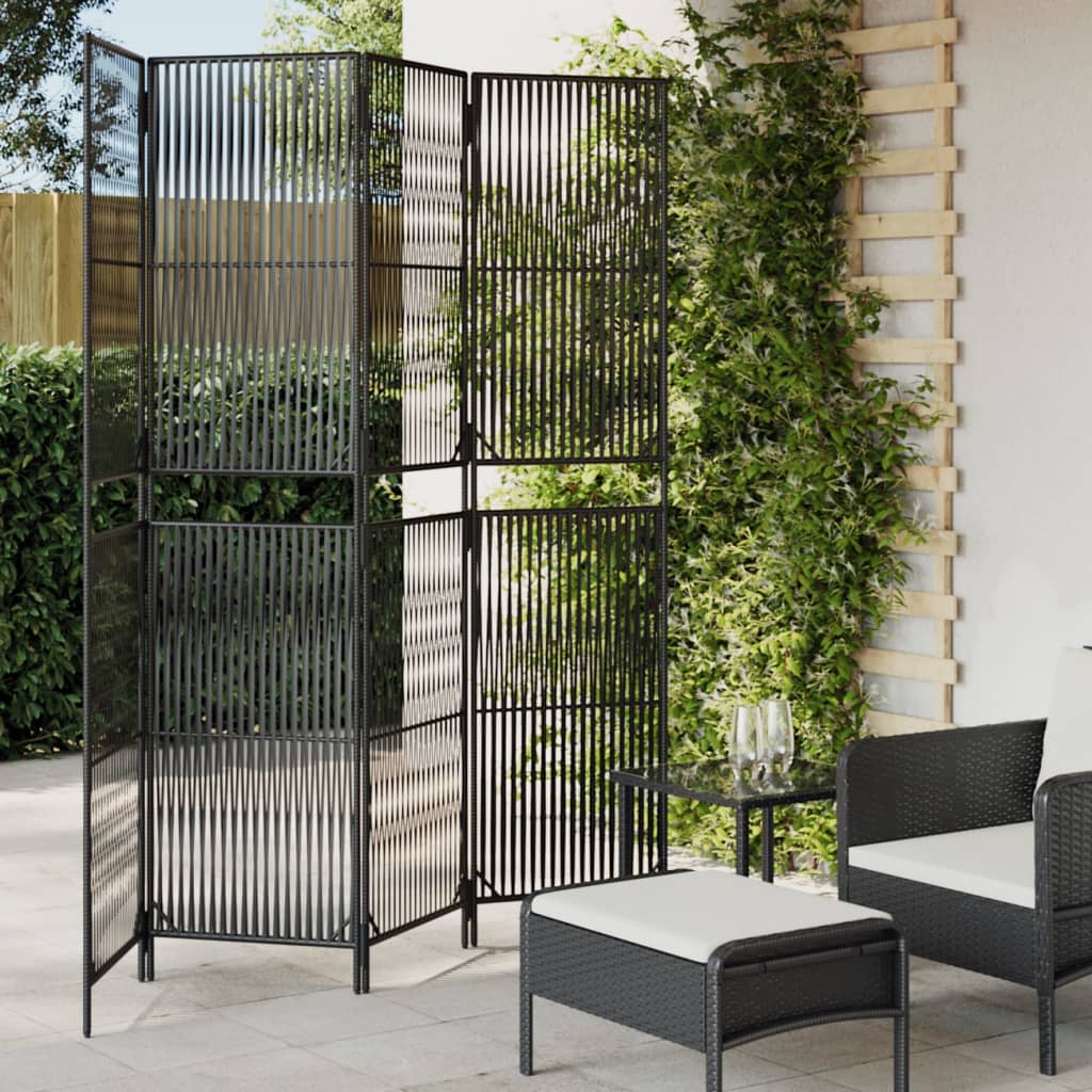Kamerscherm 4 panelen poly rattan zwart is nu te koop bij PeponiXL, paradijselijk wonen!