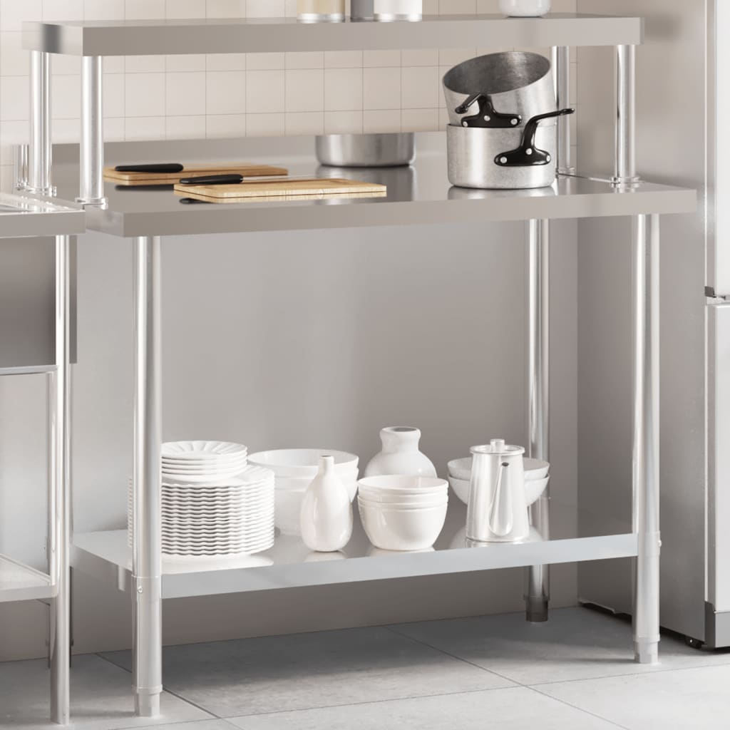 Keukenwerktafel met bovenschap 110x55x120 cm roestvrij staal is nu te koop bij PeponiXL, paradijselijk wonen!