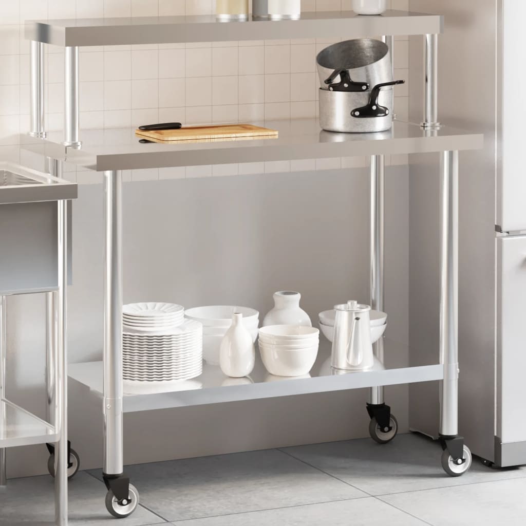 Keukenwerktafel met bovenschap 110x55x120 cm roestvrij staal is nu te koop bij PeponiXL, paradijselijk wonen!