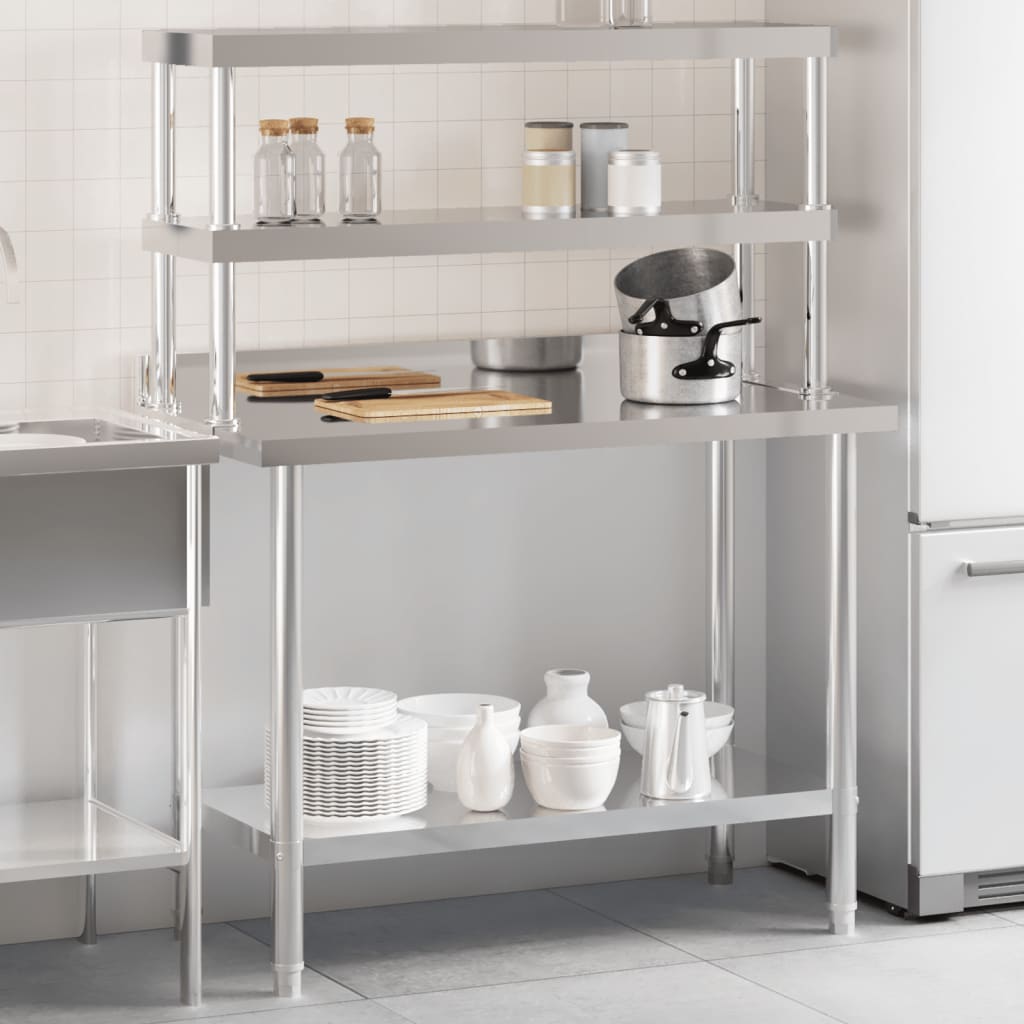 Keukenwerktafel met bovenschap 110x55x150 cm roestvrij staal is nu te koop bij PeponiXL, paradijselijk wonen!