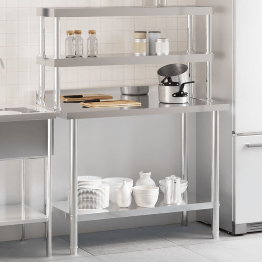 Keukenwerktafel met bovenschap 110x55x150 cm roestvrij staal is nu te koop bij PeponiXL, paradijselijk wonen!
