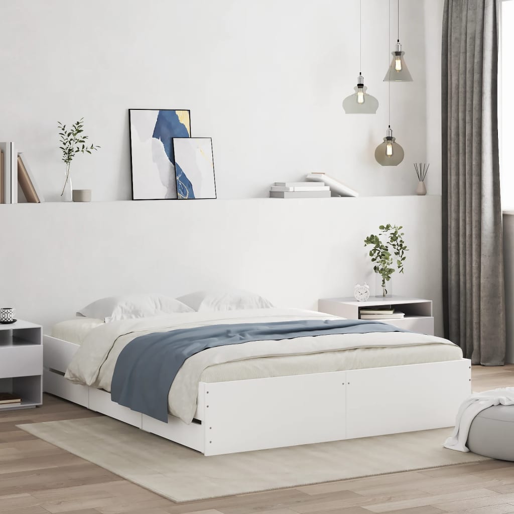 Bedframe met lades bewerkt hout wit 140x200 cm is nu te koop bij PeponiXL, paradijselijk wonen!