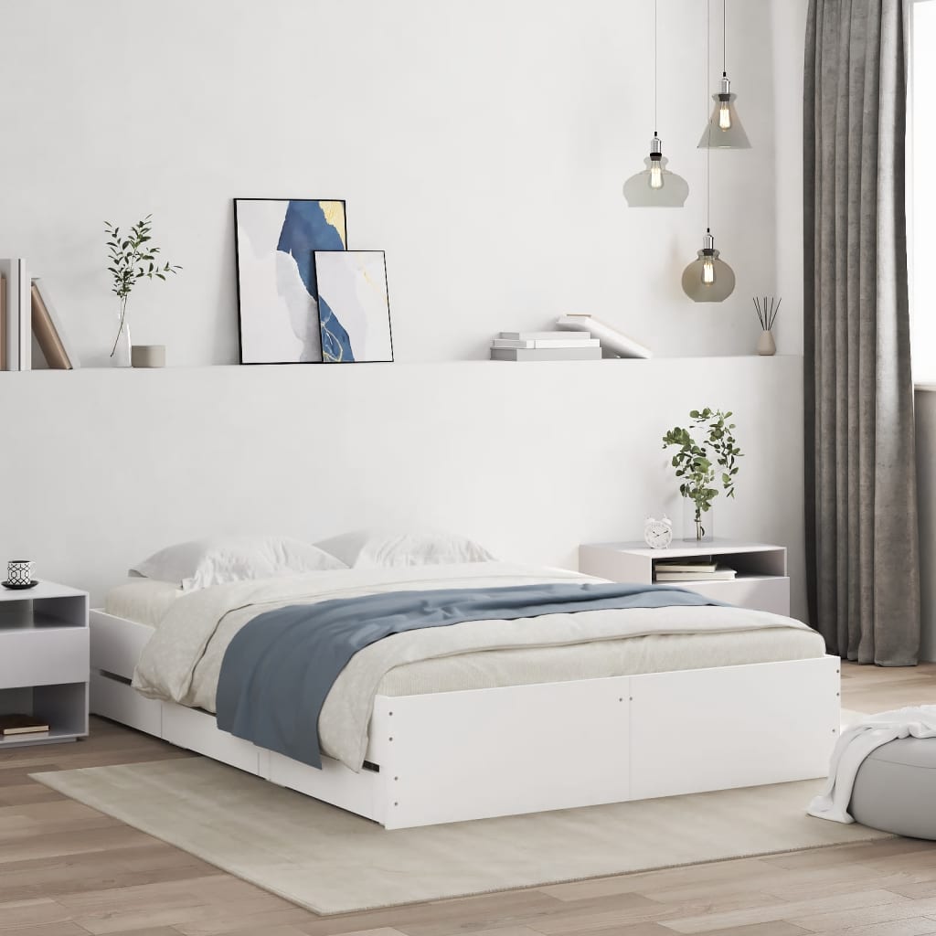 Bedframe met lades bewerkt hout wit 135x190 cm is nu te koop bij PeponiXL, paradijselijk wonen!