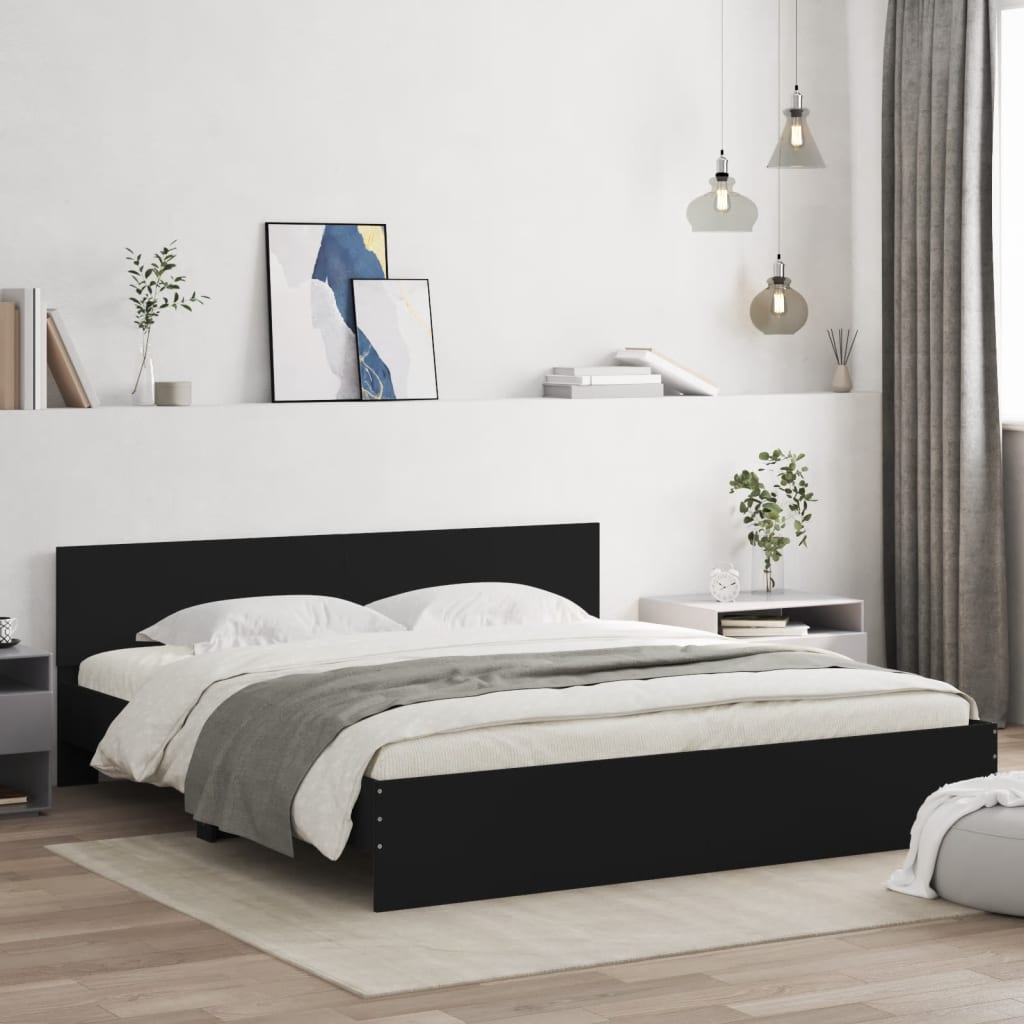 Bedframe met hoofdeinde zwart 160x200 cm is nu te koop bij PeponiXL, paradijselijk wonen!