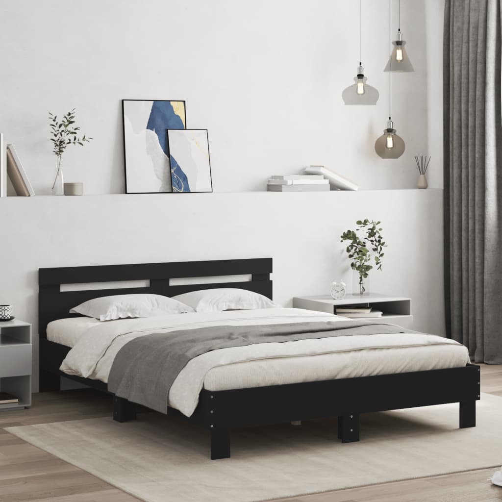 Bedframe met hoofdeinde en LED zwart 140x200 cm is nu te koop bij PeponiXL, paradijselijk wonen!