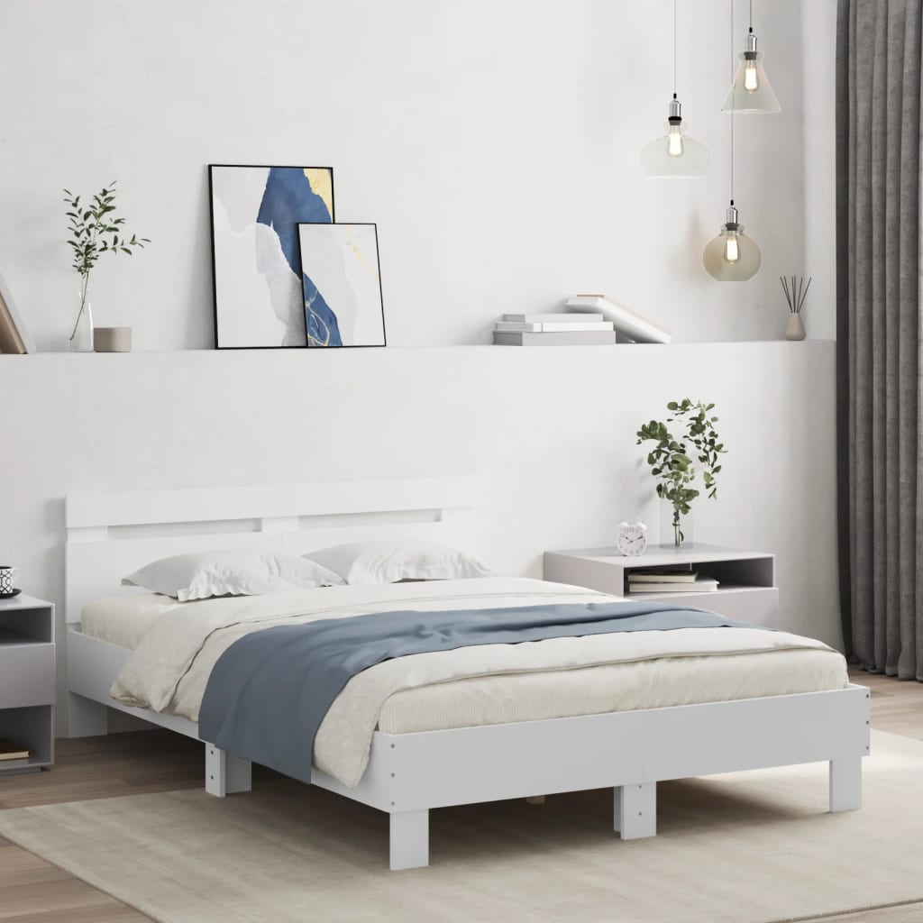 Bedframe met hoofdeinde en LED wit 120x200 cm is nu te koop bij PeponiXL, paradijselijk wonen!