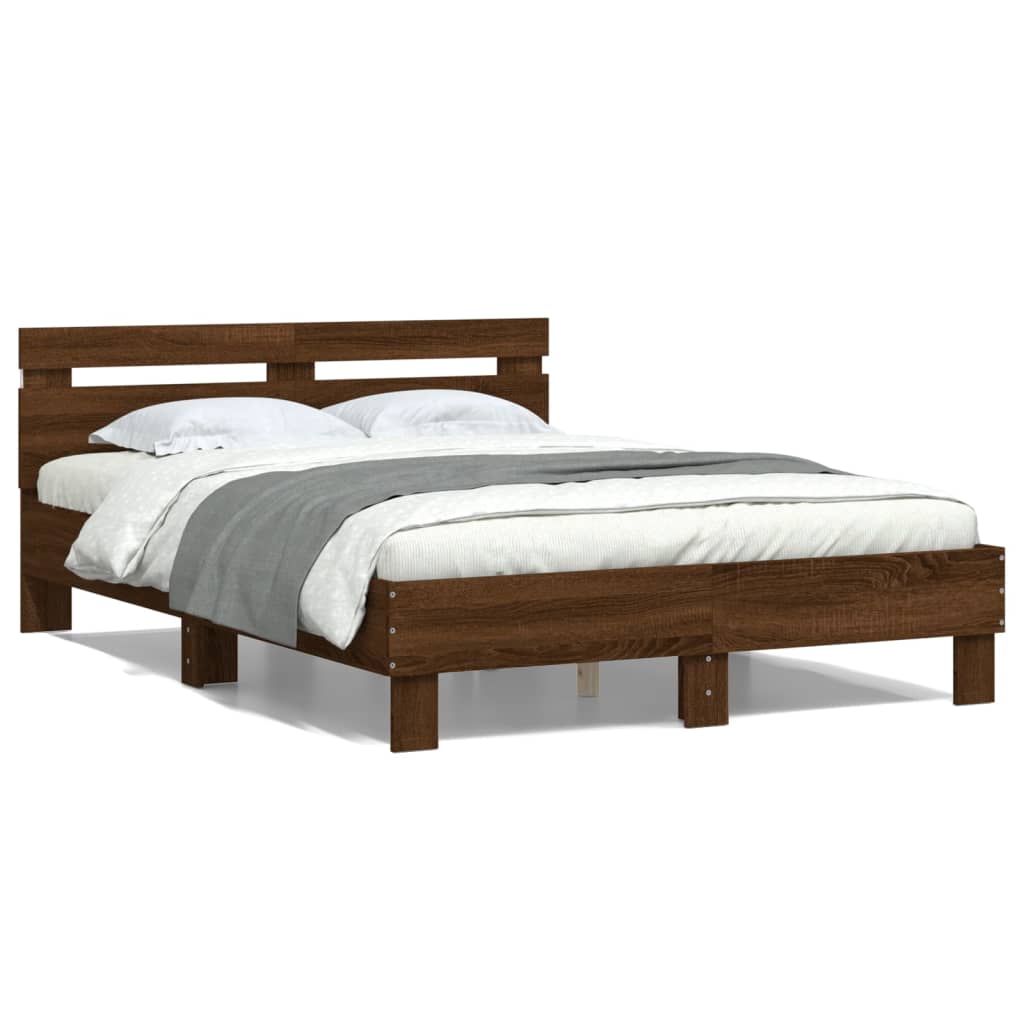 Bedframe met hoofdeinde en LED bruin eikenkleur 120x200 cm is nu te koop bij PeponiXL, paradijselijk wonen!