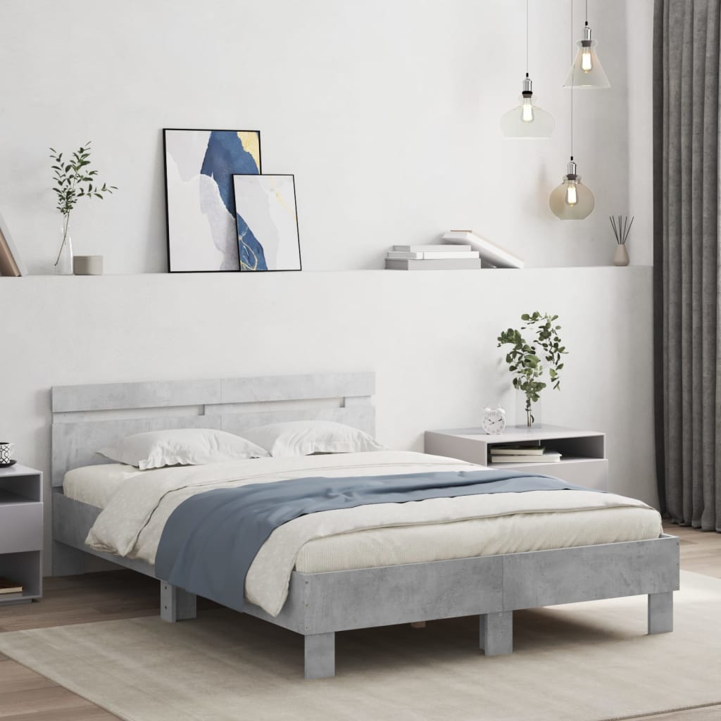 Bedframe met hoofdeinde en LED betongrijs 135x190 cm is nu te koop bij PeponiXL, paradijselijk wonen!
