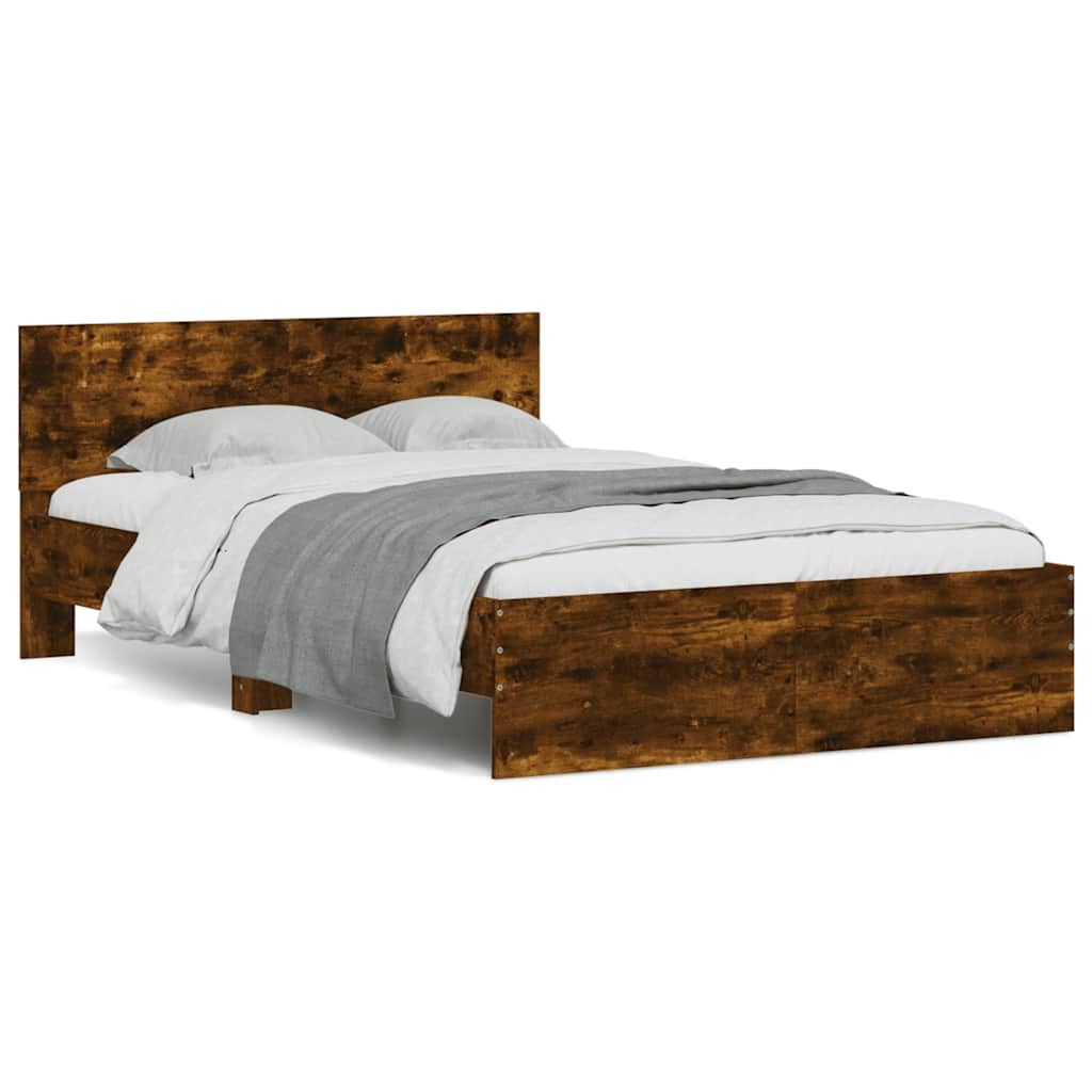 Bedframe met hoofdeinde en LED gerookt eikenkleurig 120x200 cm is nu te koop bij PeponiXL, paradijselijk wonen!