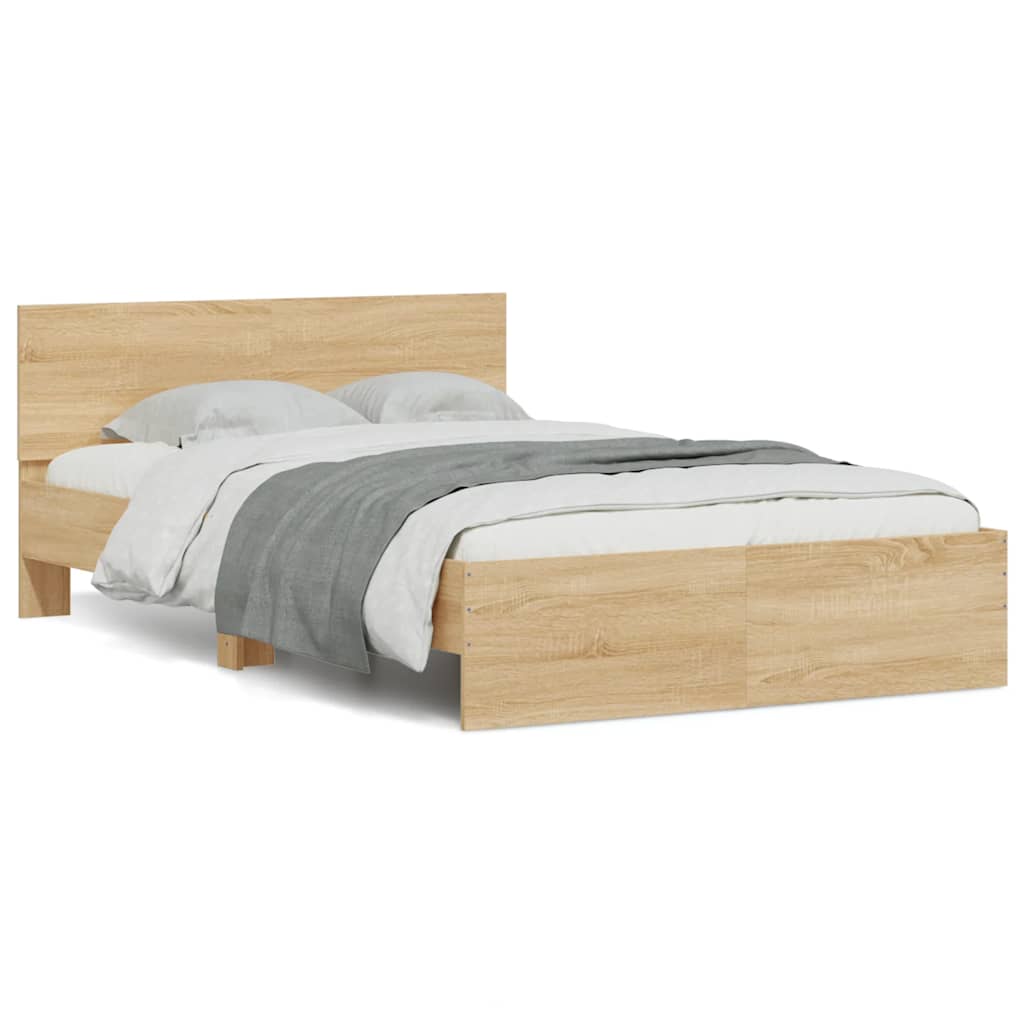 Bedframe met hoofdeinde en LED sonoma eikenkleurig 140x190 cm is nu te koop bij PeponiXL, paradijselijk wonen!