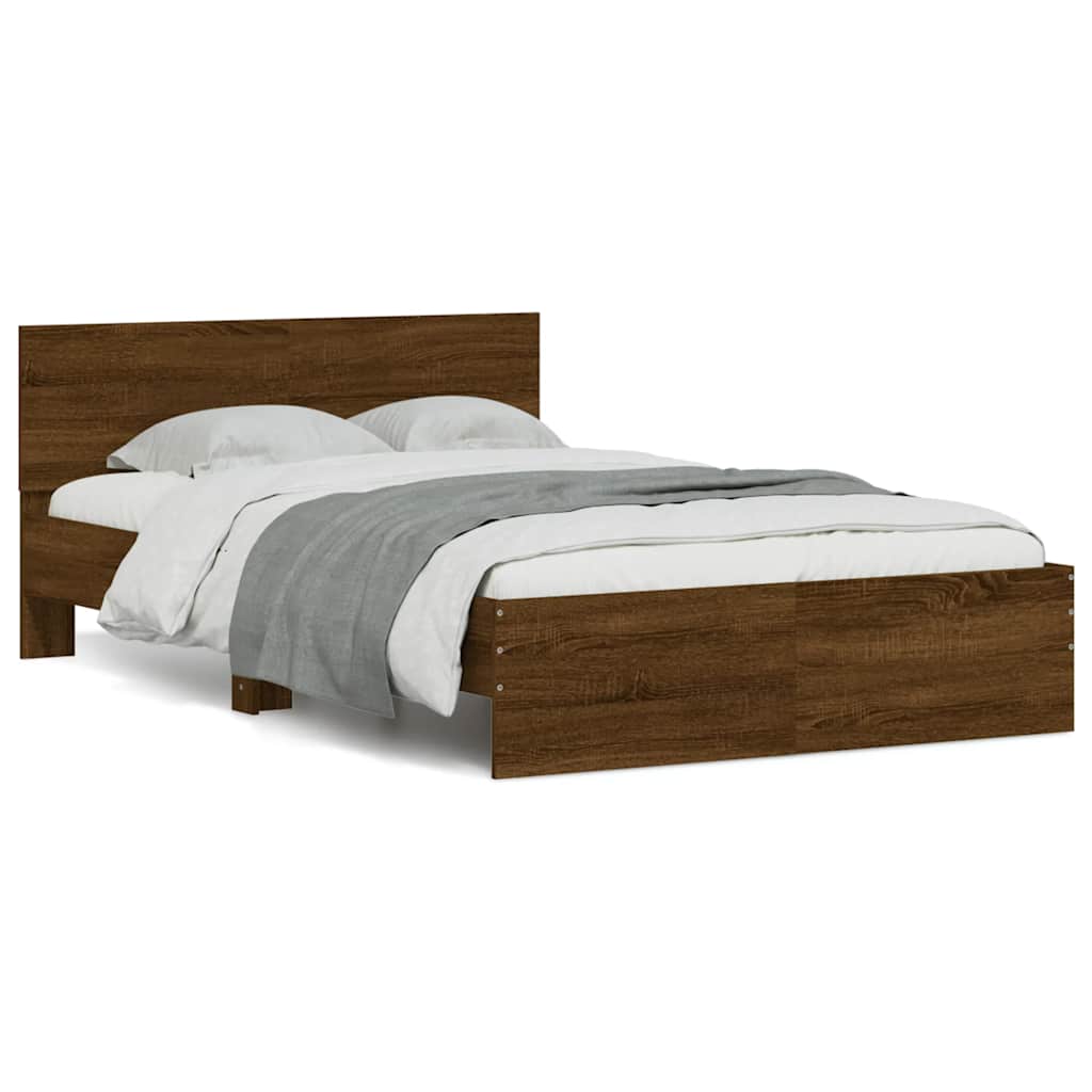 Bedframe met hoofdeinde en LED bruin eikenkleur 140x190 cm is nu te koop bij PeponiXL, paradijselijk wonen!