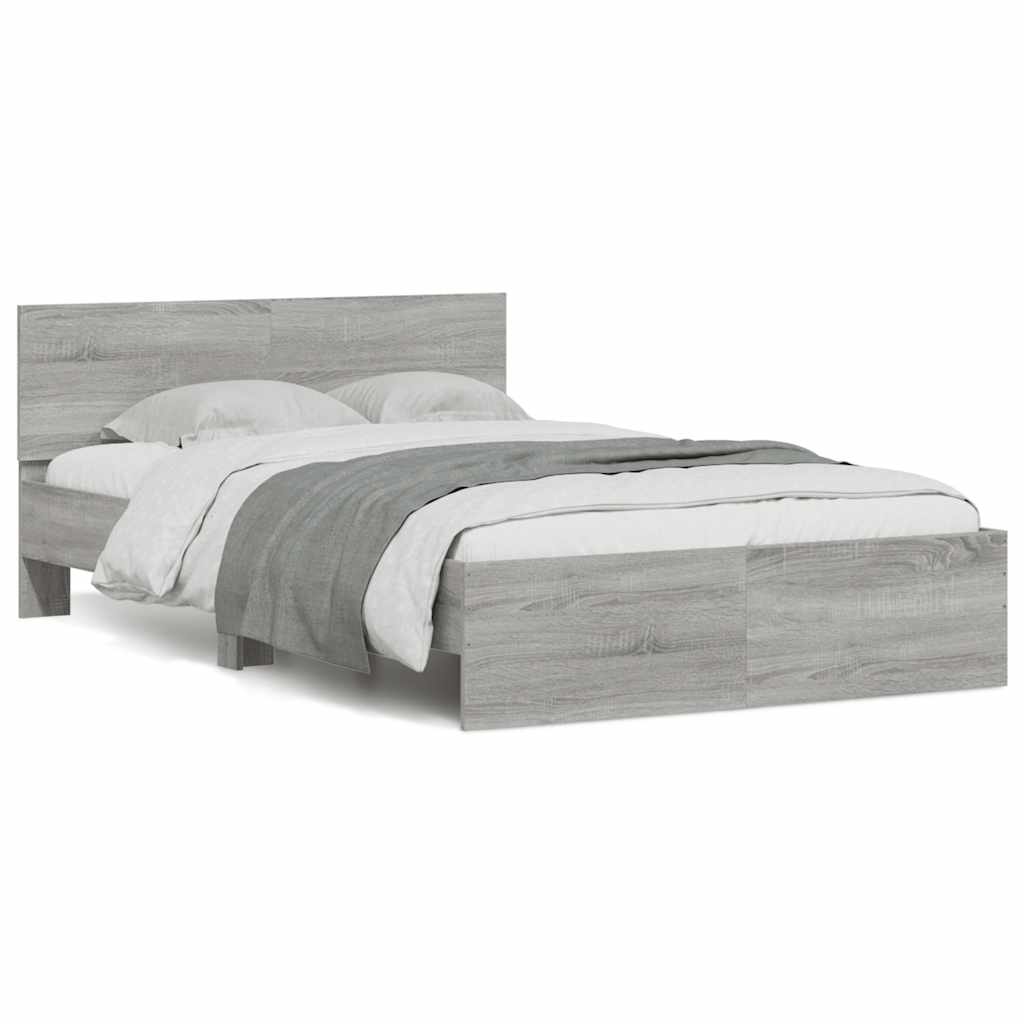 Bedframe met hoofdeinde en LED grijs sonoma eiken 135x190 cm is nu te koop bij PeponiXL, paradijselijk wonen!