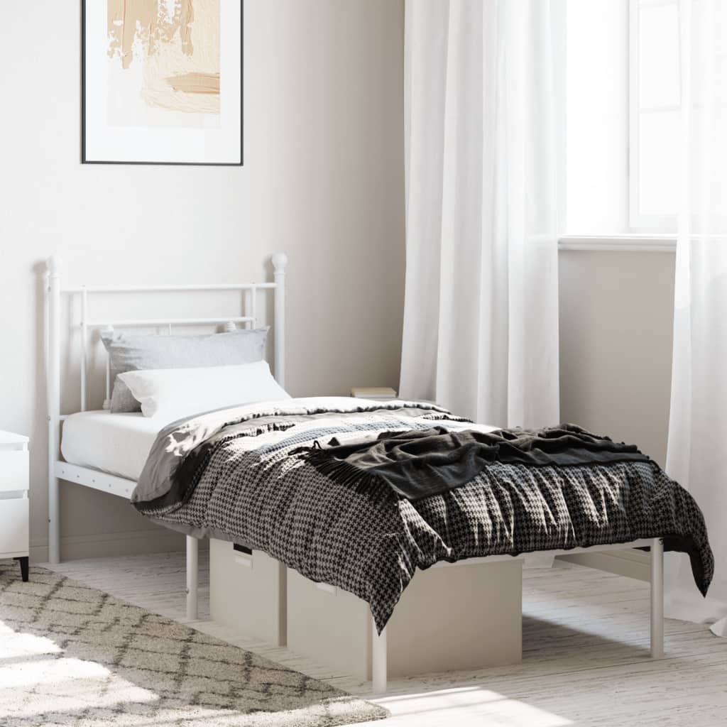 Bedframe met hoofdbord metaal wit 80x200 cm is nu te koop bij PeponiXL, paradijselijk wonen!
