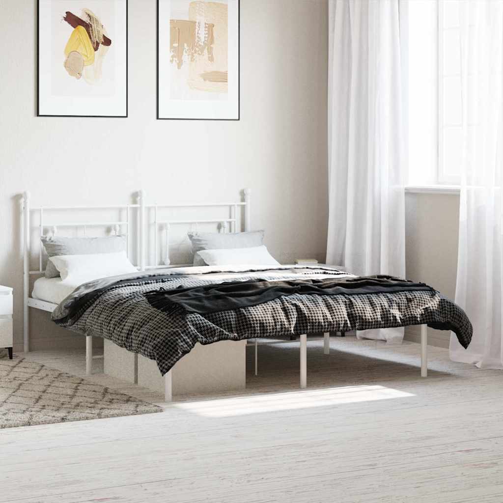 Bedframe met hoofdbord metaal wit 160x200 cm is nu te koop bij PeponiXL, paradijselijk wonen!