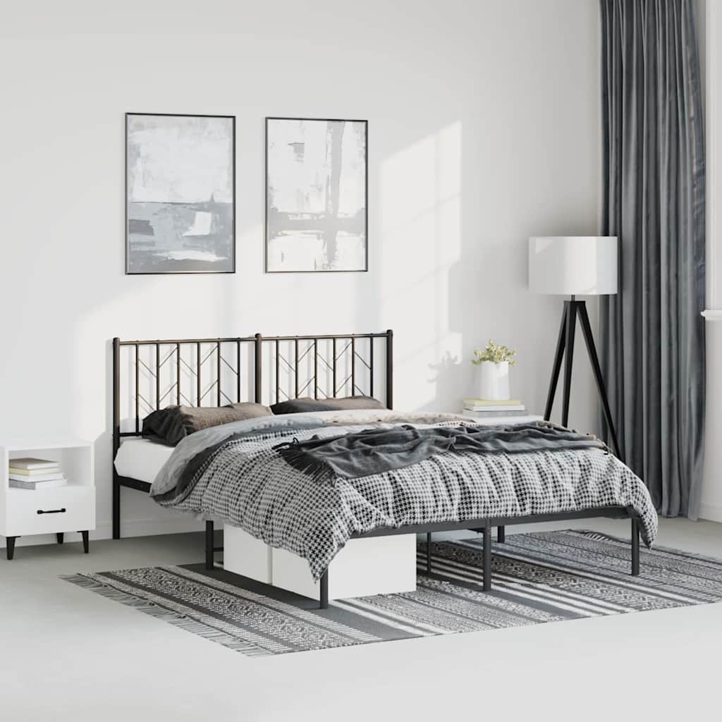 Bedframe met hoofdbord metaal zwart 150x200 cm is nu te koop bij PeponiXL, paradijselijk wonen!