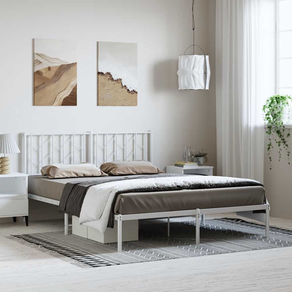 Bedframe met hoofdbord metaal wit 193x203 cm is nu te koop bij PeponiXL, paradijselijk wonen!