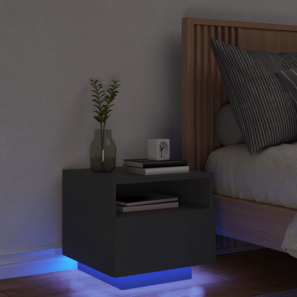 Nachtkastje met LED-verlichting 40x39x37 cm zwart is nu te koop bij PeponiXL, paradijselijk wonen!