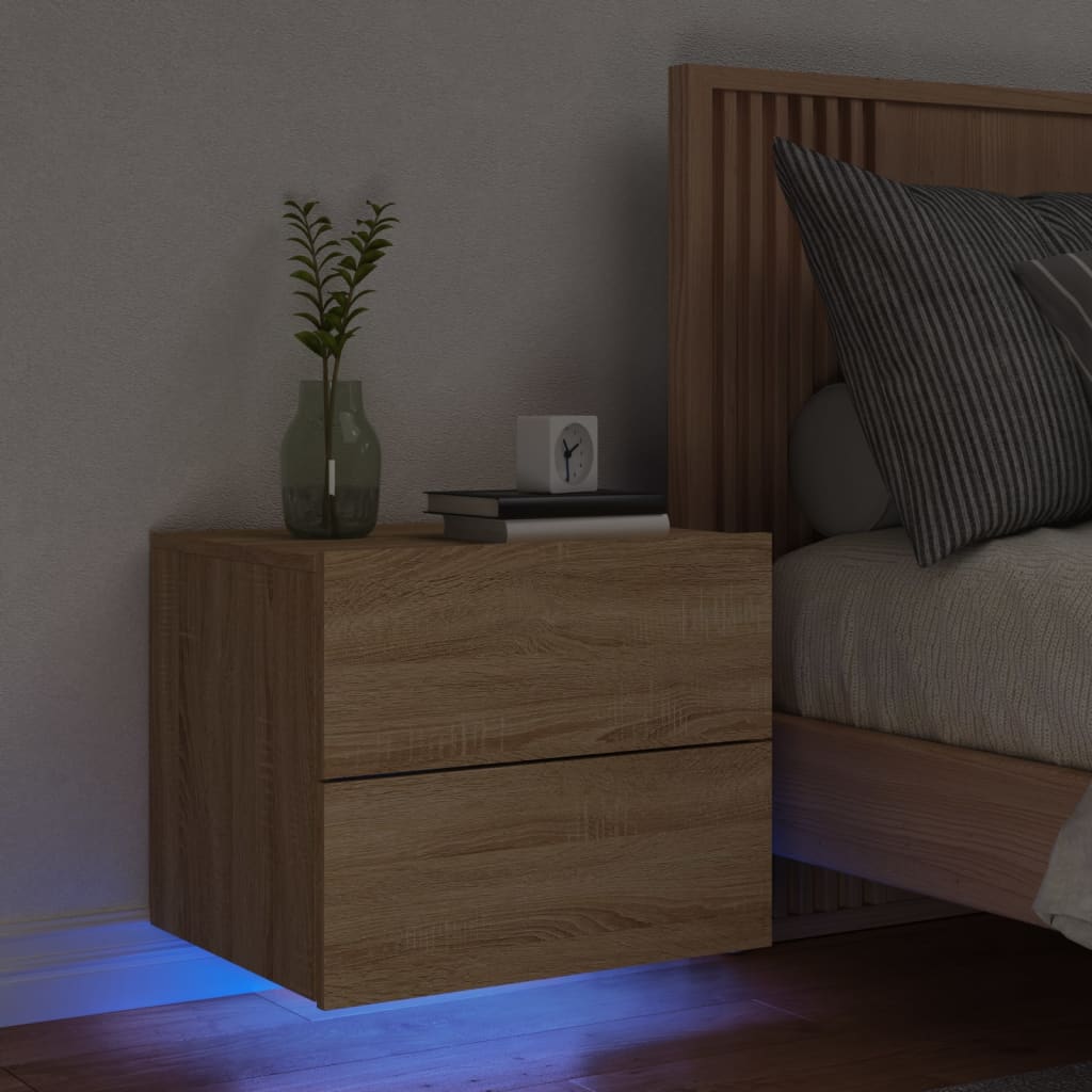 Nachtkastje met LED's wandgemonteerd sonoma eikenkleurig is nu te koop bij PeponiXL, paradijselijk wonen!