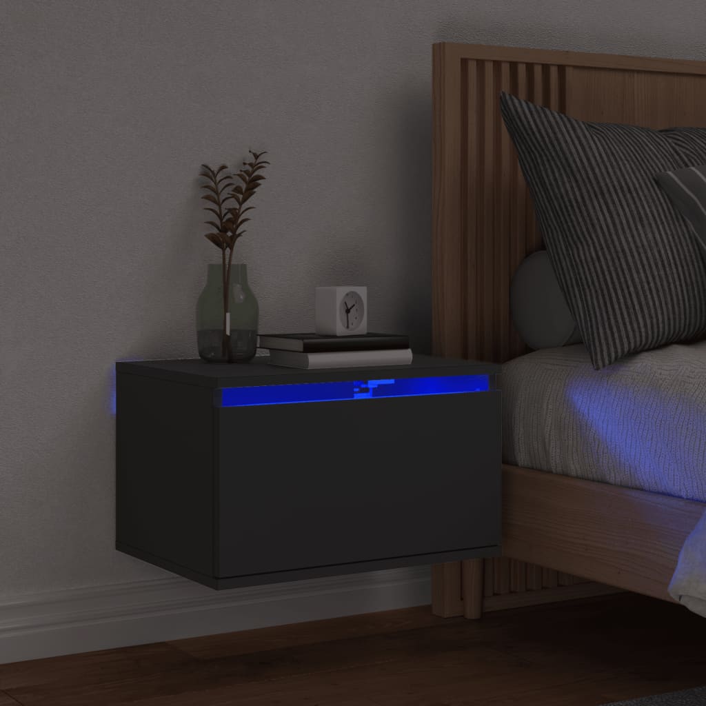 Nachtkastje met LED's wandgemonteerd zwart is nu te koop bij PeponiXL, paradijselijk wonen!