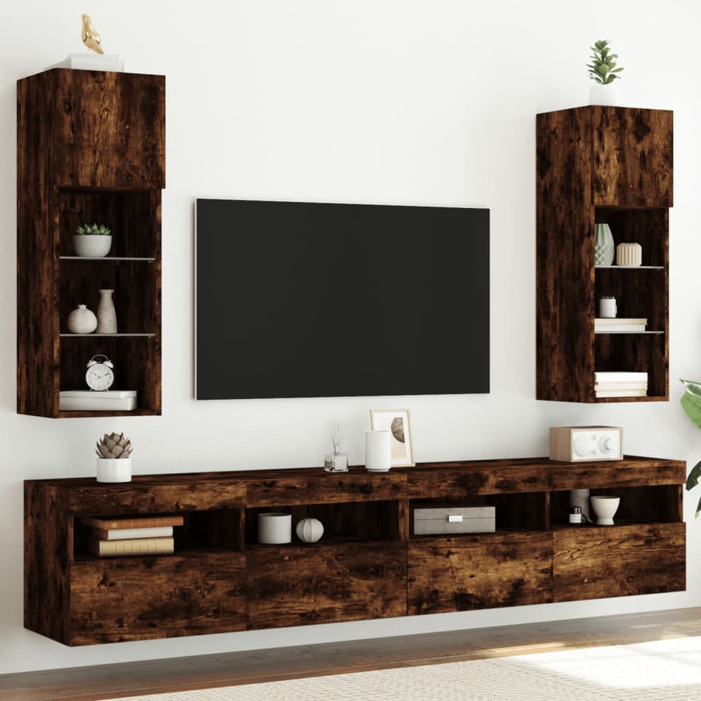 Tv-meubels met LED-verlichting 2 st 30,5x30x90 cm gerookt eiken is nu te koop bij PeponiXL, paradijselijk wonen!