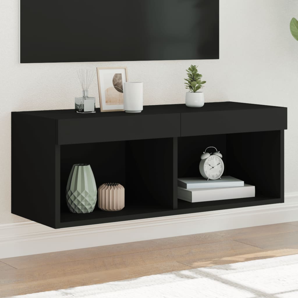 Tv-meubel met LED-verlichting 80x30x30 cm zwart is nu te koop bij PeponiXL, paradijselijk wonen!