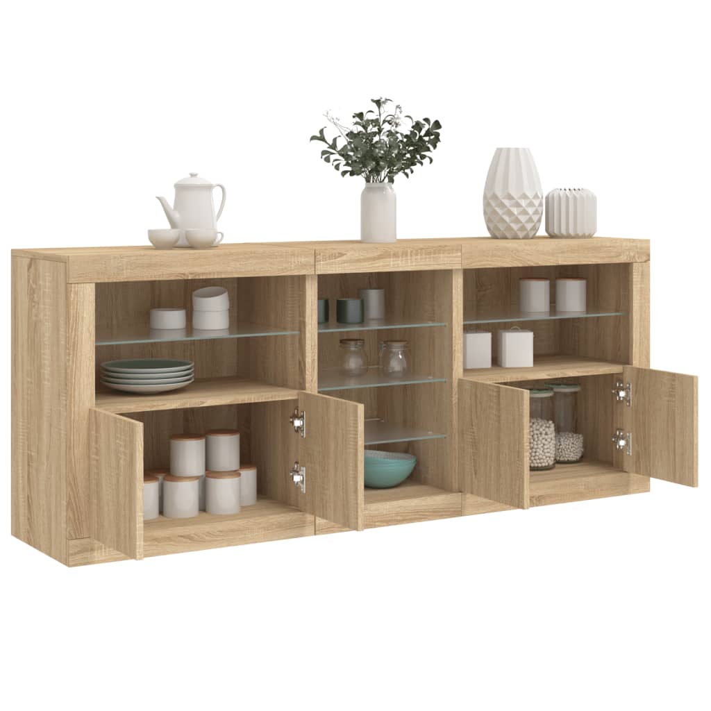 Dressoir met LED-verlichting 181,5x37x67 cm sonoma eikenkleurig is nu te koop bij PeponiXL, paradijselijk wonen!