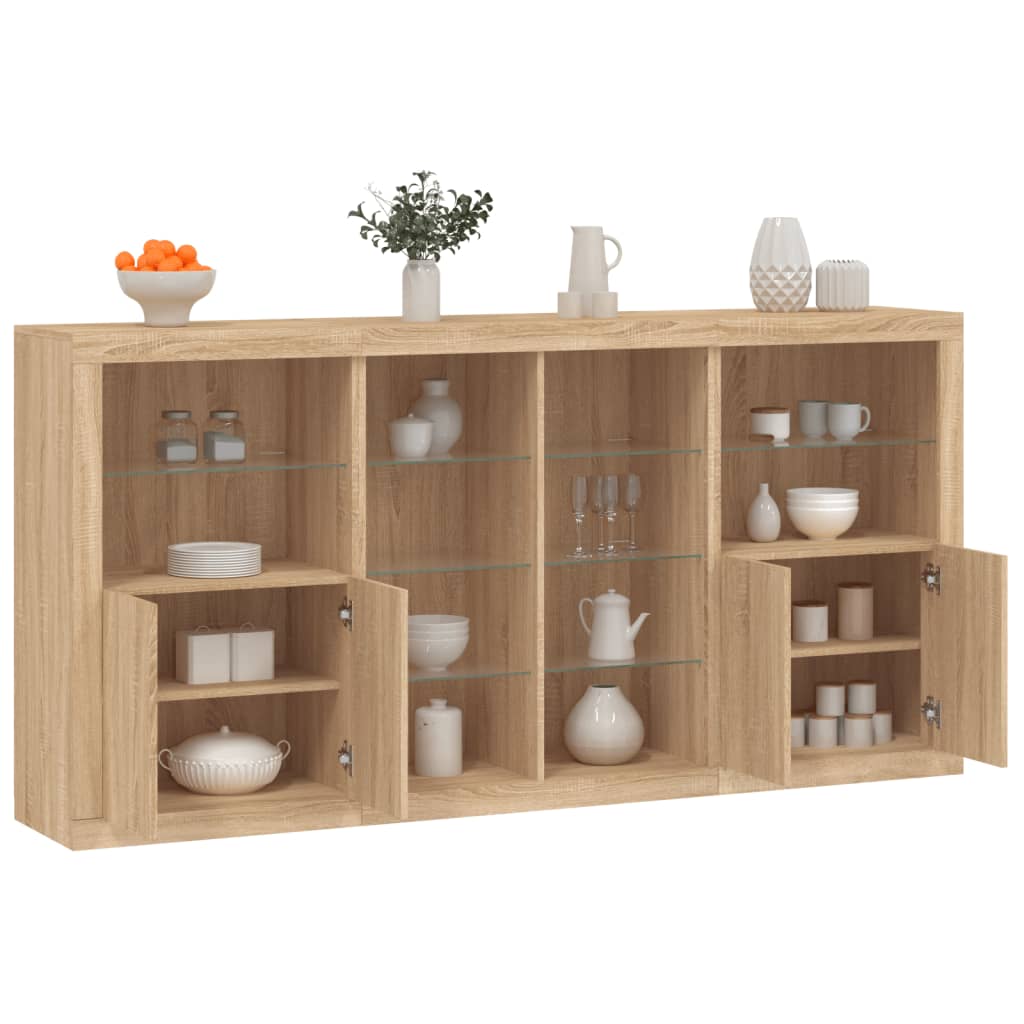 Dressoir met LED-verlichting 202x37x100 cm sonoma eikenkleurig is nu te koop bij PeponiXL, paradijselijk wonen!