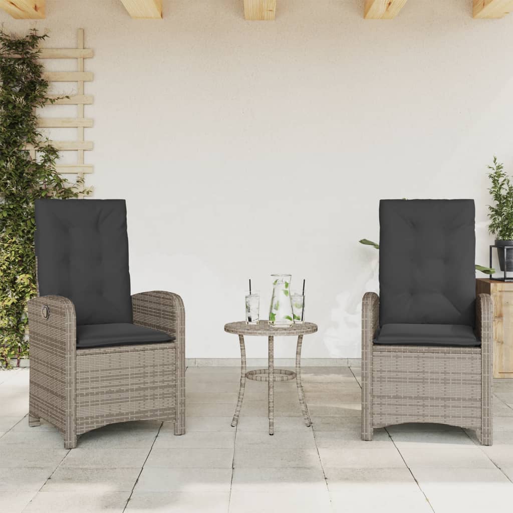 Tuinstoelen 2 st verstelbaar met kussens poly rattan grijs is nu te koop bij PeponiXL, paradijselijk wonen!