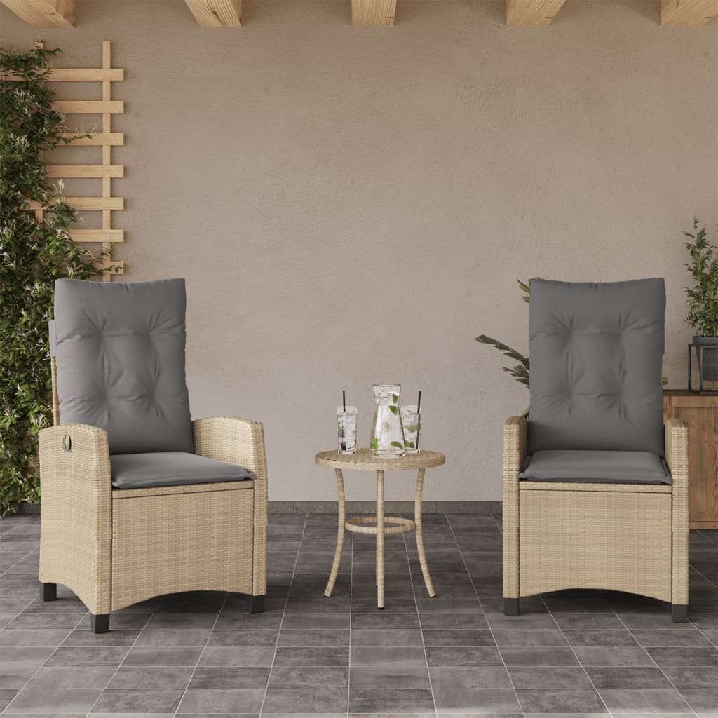Tuinstoelen 2 st verstelbaar kussens poly rattan gemengd beige is nu te koop bij PeponiXL, paradijselijk wonen!