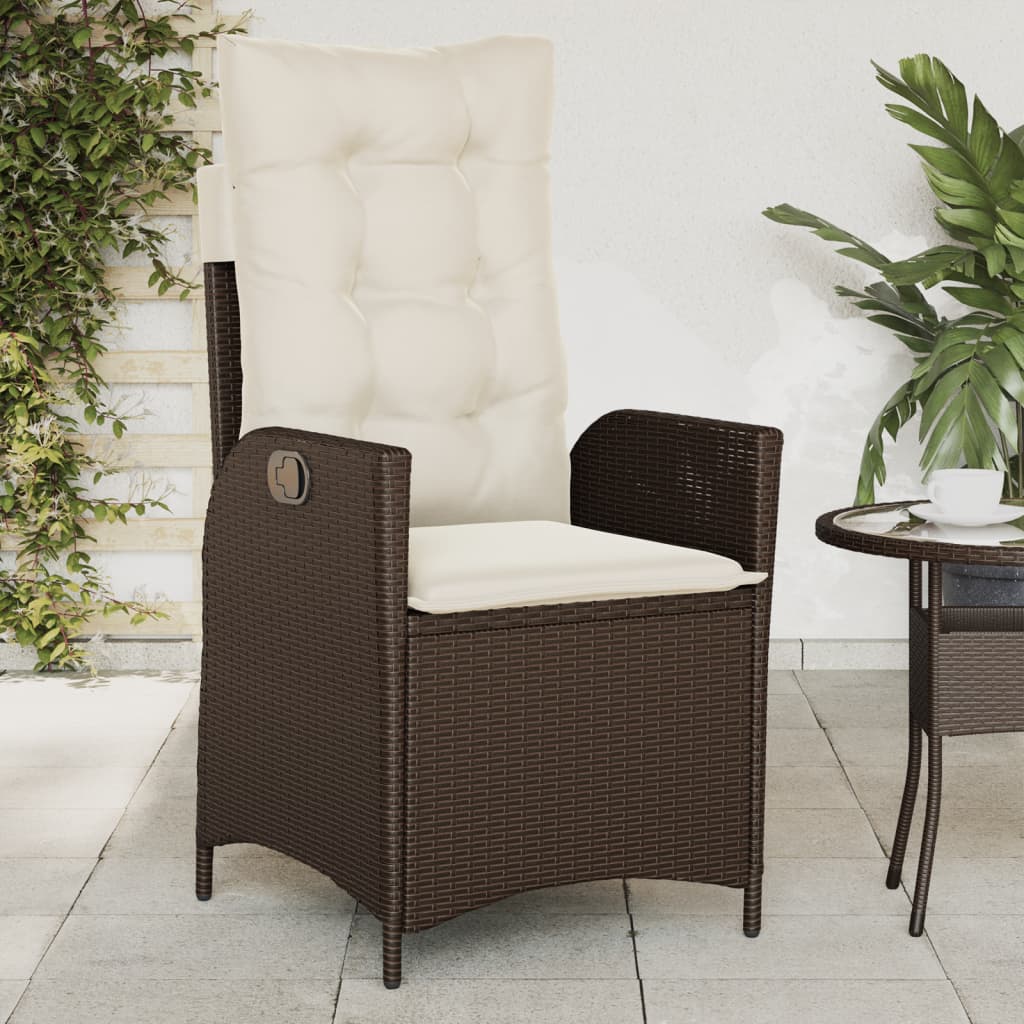 Tuinstoel verstelbaar met kussens poly rattan bruin is nu te koop bij PeponiXL, paradijselijk wonen!