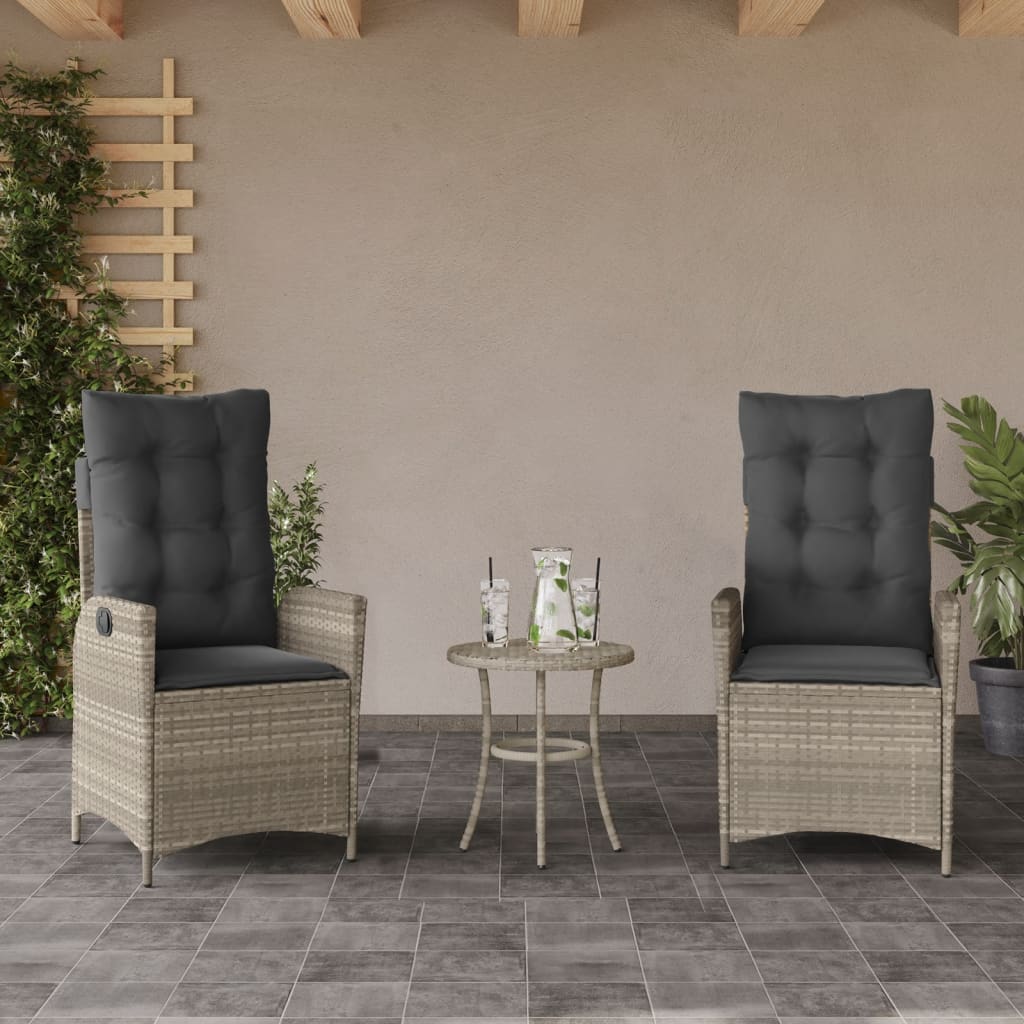 Tuinstoelen 2 st verstelbaar met kussens poly rattan lichtgrijs is nu te koop bij PeponiXL, paradijselijk wonen!