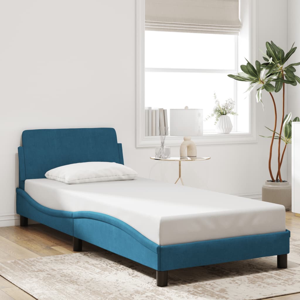 Bedframe met hoofdeinde "Dover" fluweel blauw 80x200 cm is nu te koop bij PeponiXL, paradijselijk wonen!