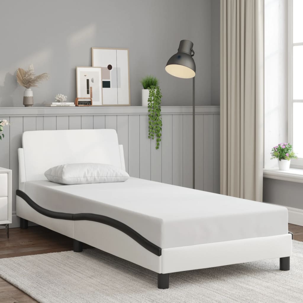 Bedframe "Dover" kunstleer wit en zwart 80x200 cm is nu te koop bij PeponiXL, paradijselijk wonen!