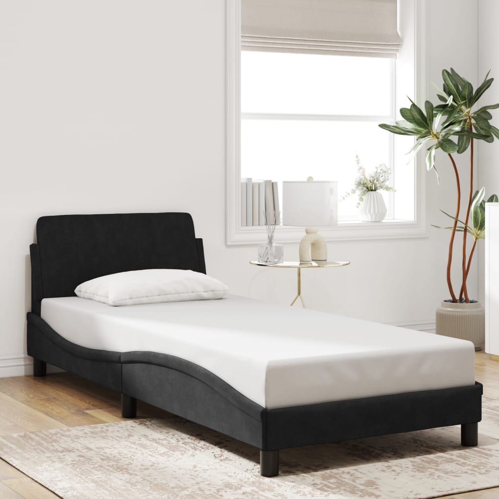 Bedframe met hoofdeinde "Dover" 90x190 cm fluweel zwart is nu te koop bij PeponiXL, paradijselijk wonen!