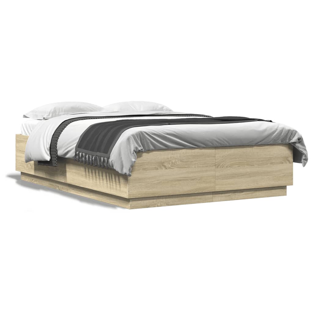 Bedframe met LED-verlichting sonoma eikenkleurig 150x200 cm is nu te koop bij PeponiXL, paradijselijk wonen!