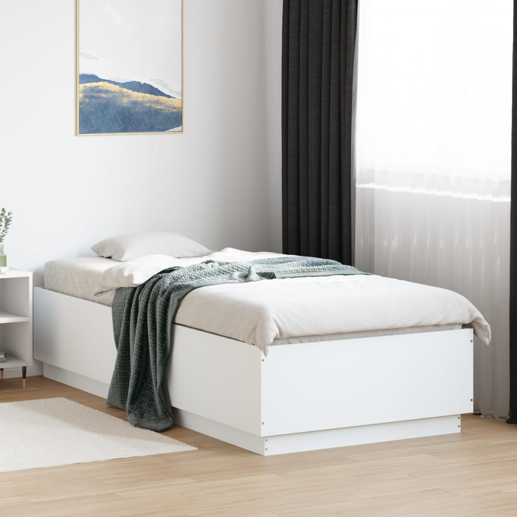 Bedframe met LED-verlichting bewerkt hout wit 100x200 cm is nu te koop bij PeponiXL, paradijselijk wonen!