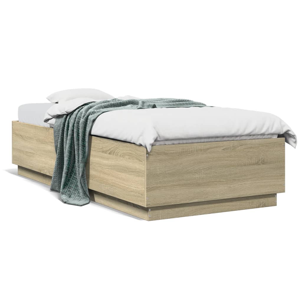 Bedframe met LED-verlichting sonoma eikenkleurig 100x200 cm is nu te koop bij PeponiXL, paradijselijk wonen!