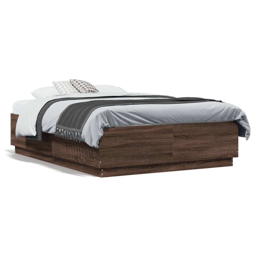 Bedframe met LED-verlichting bruin eikenkleurig 140x190 cm is nu te koop bij PeponiXL, paradijselijk wonen!