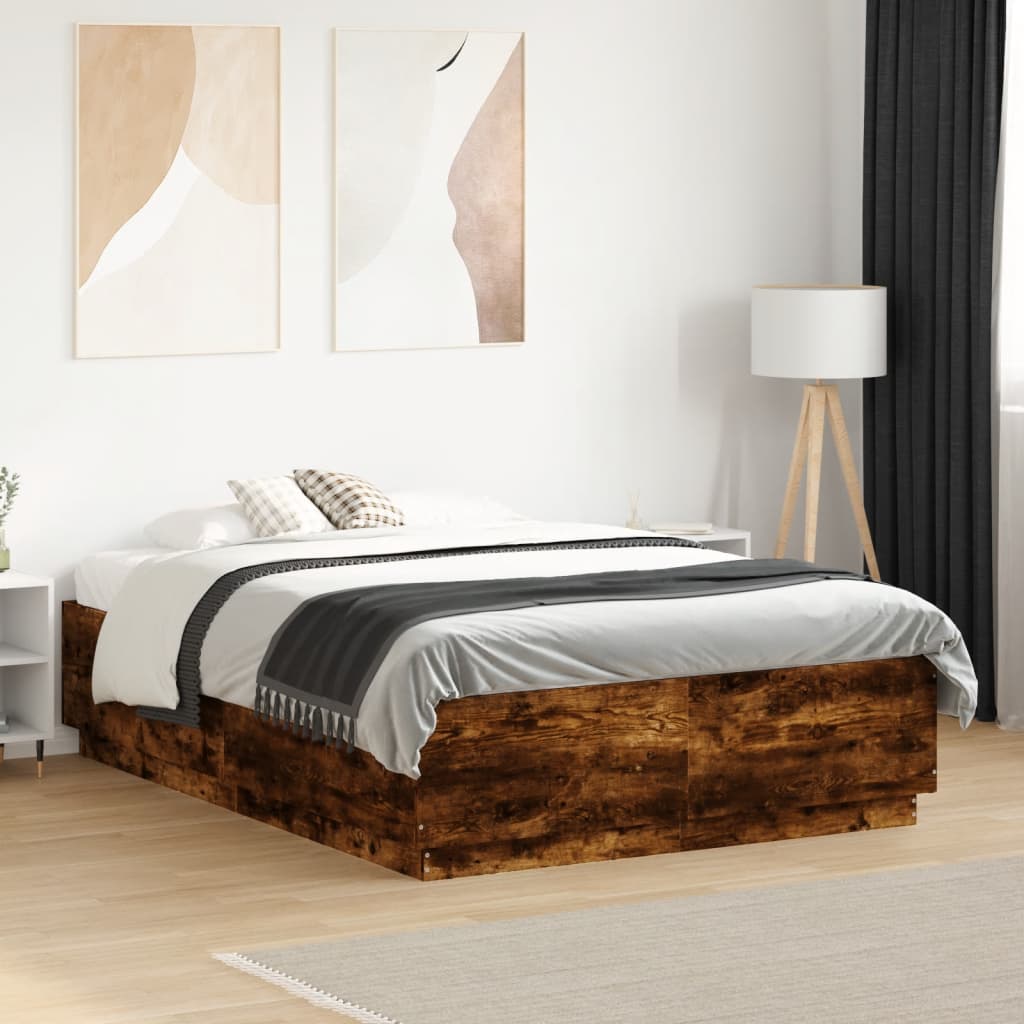 Bedframe met LED-verlichting sonoma eikenkleurig 135x190 cm is nu te koop bij PeponiXL, paradijselijk wonen!