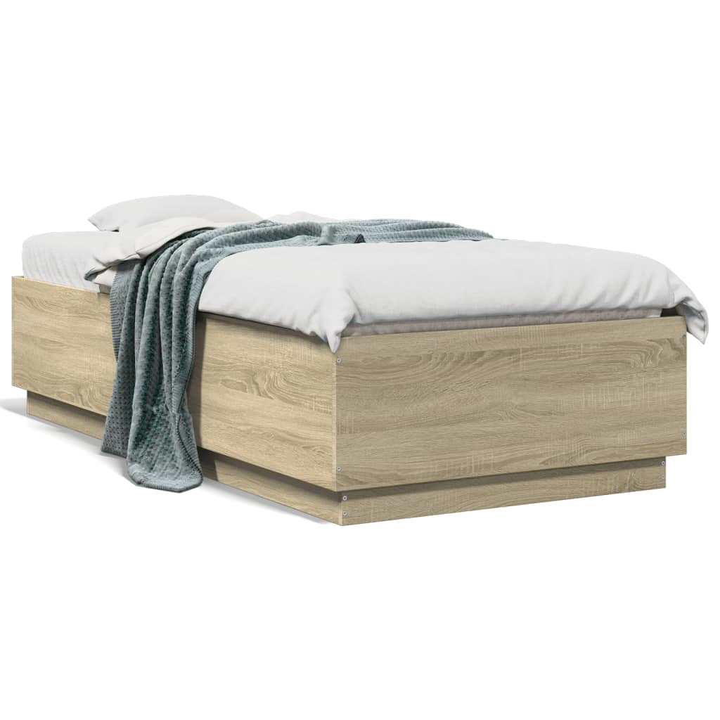 Bedframe met LED-verlichting sonoma eikenkleurig 90x190 cm is nu te koop bij PeponiXL, paradijselijk wonen!