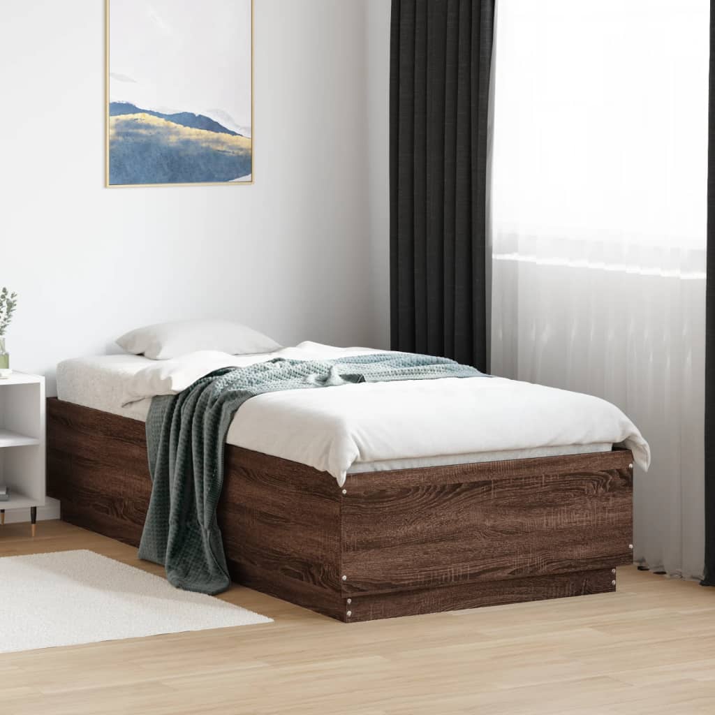 Bedframe met LED-verlichting bruin eikenkleur 90x190 cm is nu te koop bij PeponiXL, paradijselijk wonen!