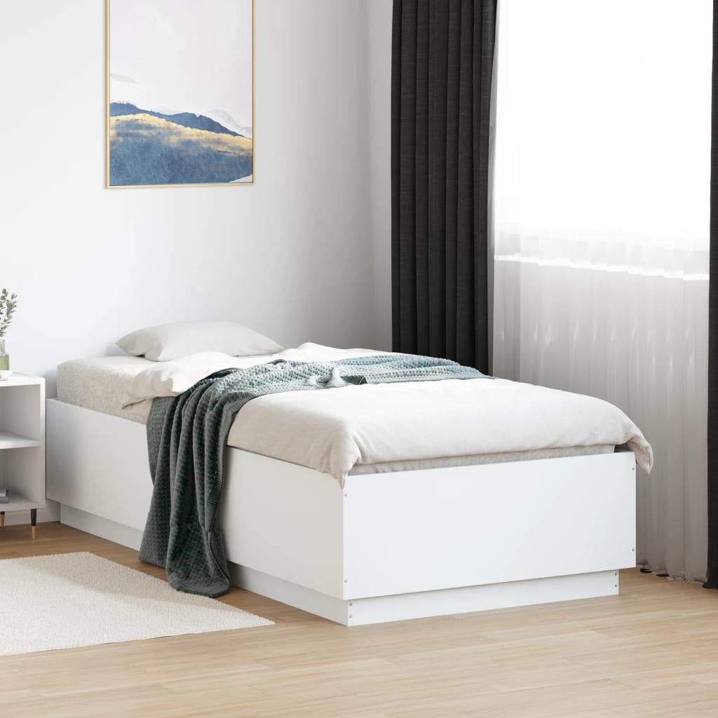 Bedframe met LED-verlichting bewerkt hout wit 75x190 cm is nu te koop bij PeponiXL, paradijselijk wonen!