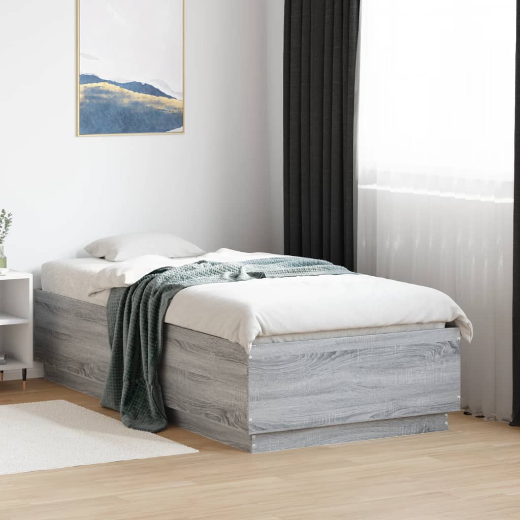Bedframe met LED-verlichting bewerkt hout grijs sonoma 75x190cm is nu te koop bij PeponiXL, paradijselijk wonen!
