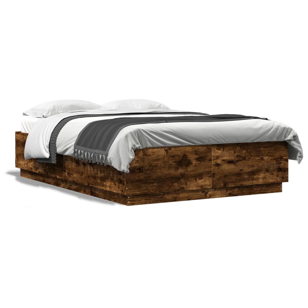 Bedframe bewerkt hout gerookt eikenkleurig 120x200 cm is nu te koop bij PeponiXL, paradijselijk wonen!