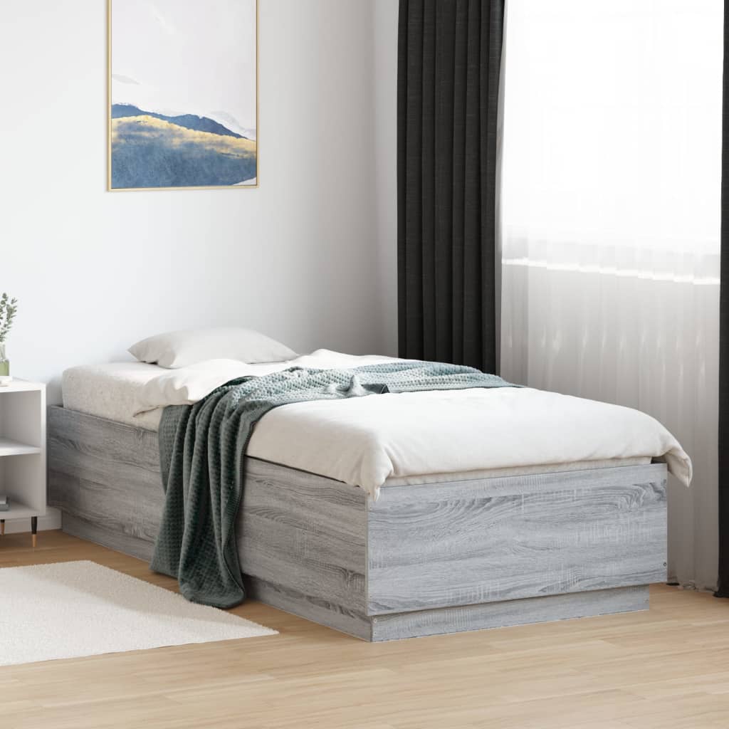 Bedframe bewerkt hout grijs sonoma eikenkleurig 100x200 cm is nu te koop bij PeponiXL, paradijselijk wonen!
