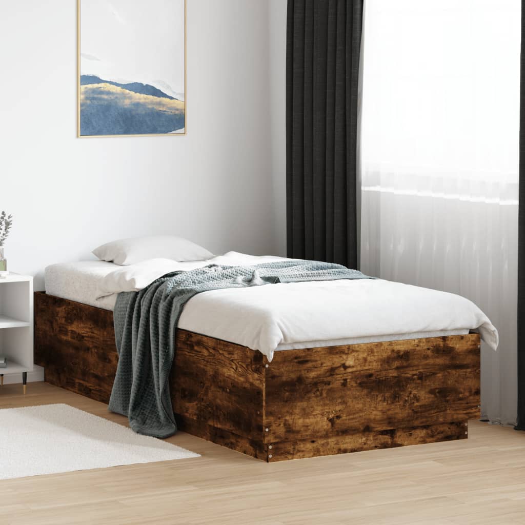 Bedframe bewerkt hout gerookt eikenkleurig 90x200 cm is nu te koop bij PeponiXL, paradijselijk wonen!