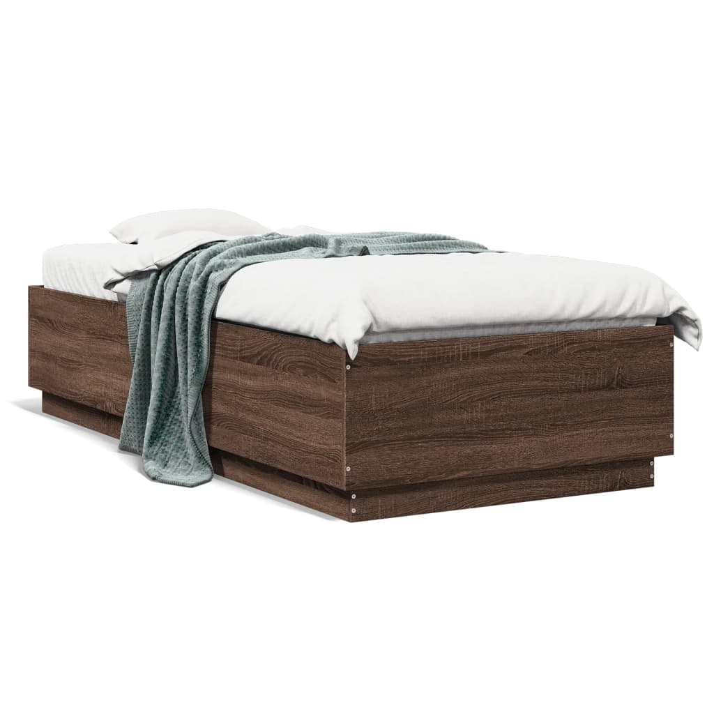Bedframe bewerkt hout bruin eikenkleur 90x200 cm is nu te koop bij PeponiXL, paradijselijk wonen!