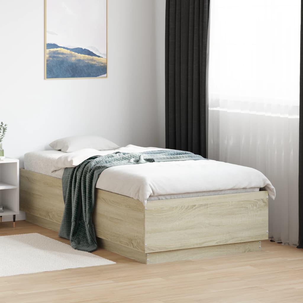 Bedframe bewerkt hout sonoma eikenkleurig 75x190 cm is nu te koop bij PeponiXL, paradijselijk wonen!