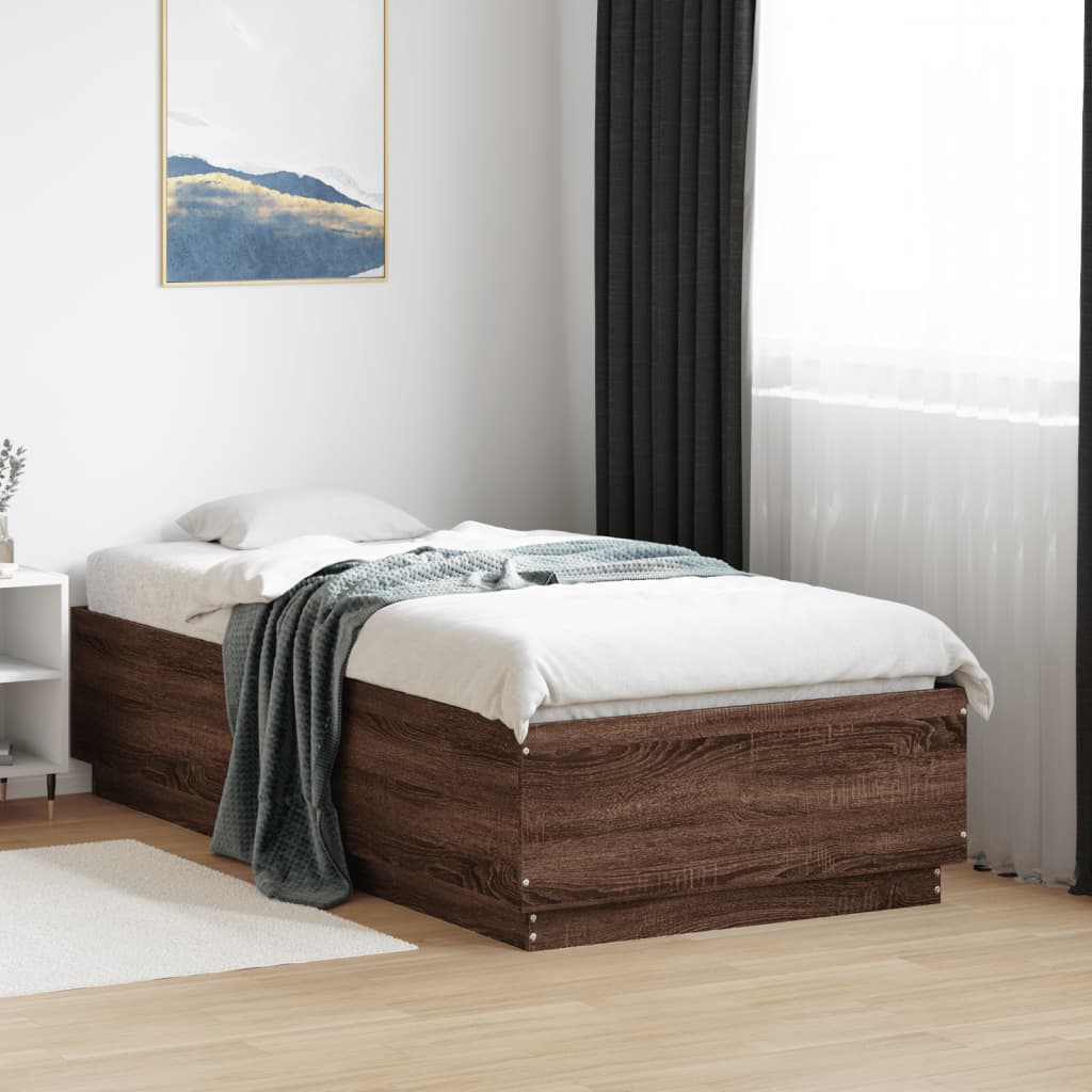 Bedframe bewerkt hout bruin eikenkleur 75x190 cm is nu te koop bij PeponiXL, paradijselijk wonen!