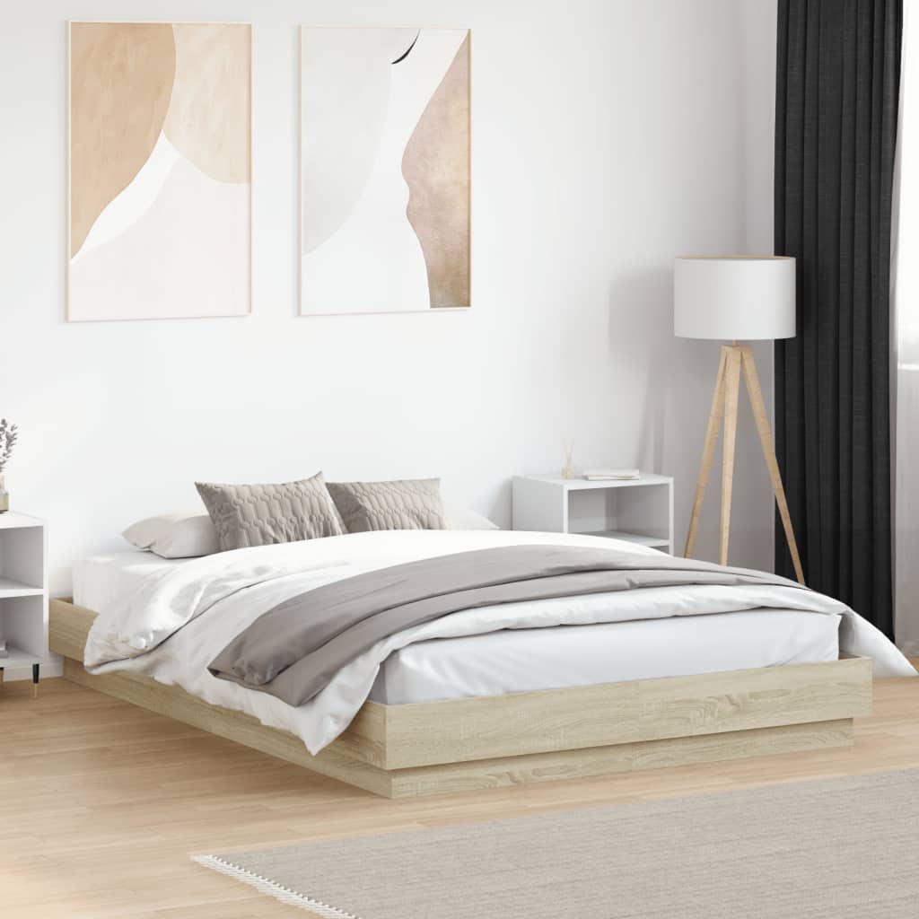 Bedframe met LED-verlichting sonoma eikenkleurig 150x200 cm is nu te koop bij PeponiXL, paradijselijk wonen!